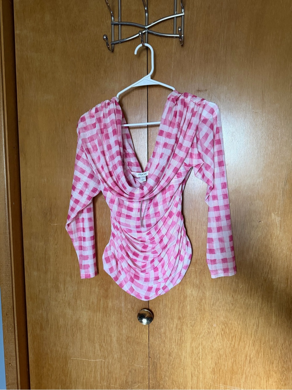 Anthropologie/Maeve Mesh Pink Plaid Long-Sleeve Women’s Top